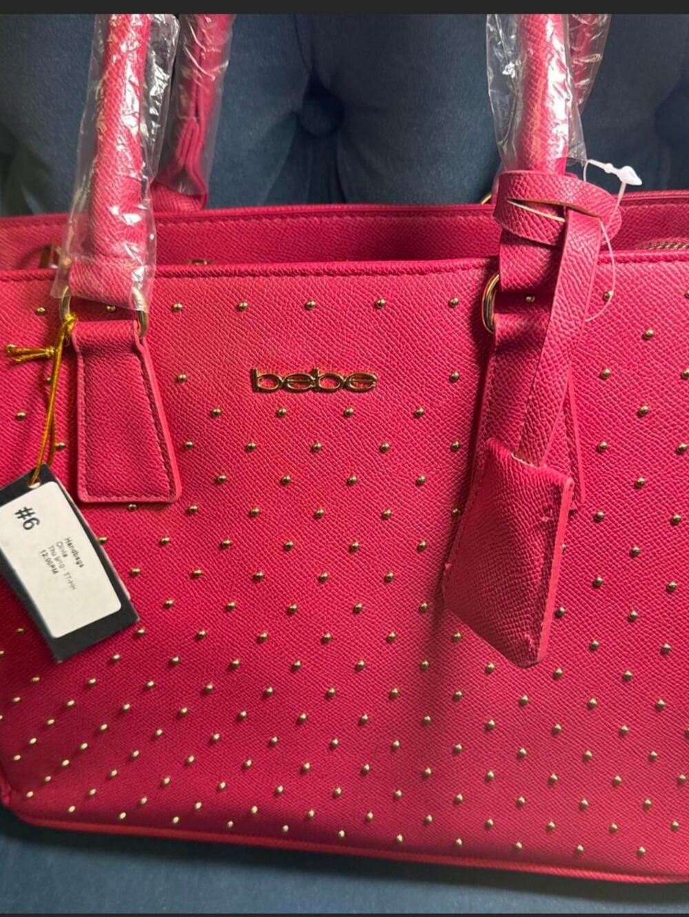 bebe Pink Studded Tote with Gold Accents